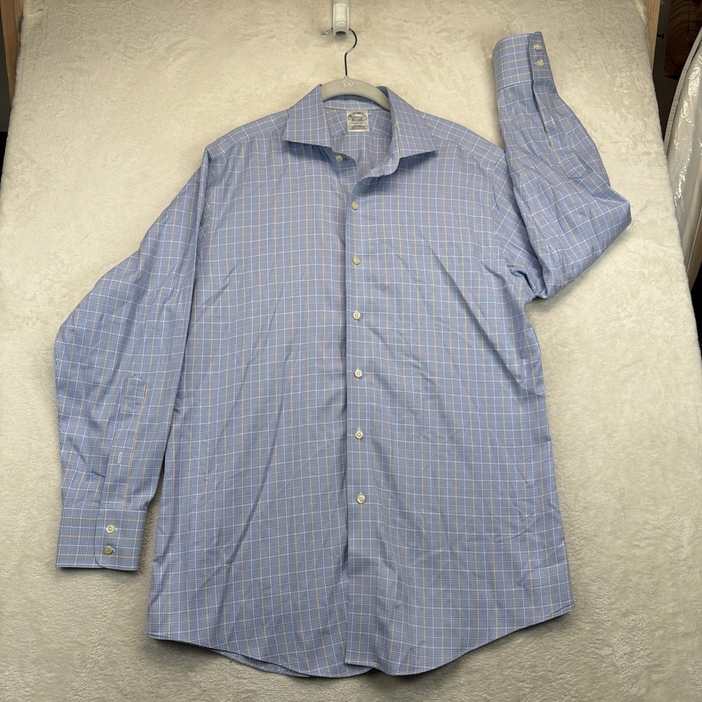 Brooks Brothers Regent Mens 15.5 32 Blue Plaid Supima Cotton Non Iron Shirt